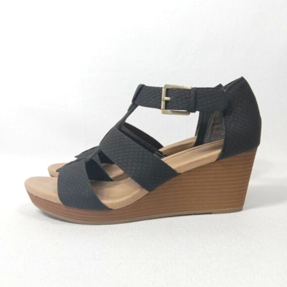 Dr.Scholls Women's Barton Wedge Black Sandals Size 8.5 - Picture 3 of 14